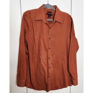 J. Ferrar Burnt Orange Stripe Stretch Button 16-16 1/2 Neck Shirt